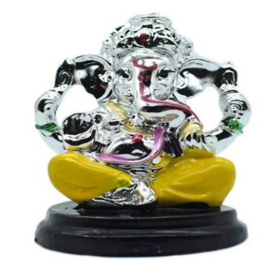 Elegant Silver Ganesh Figurine with Yellow Dhoti – Decorative Polyresin Showpiece for Home & Office
