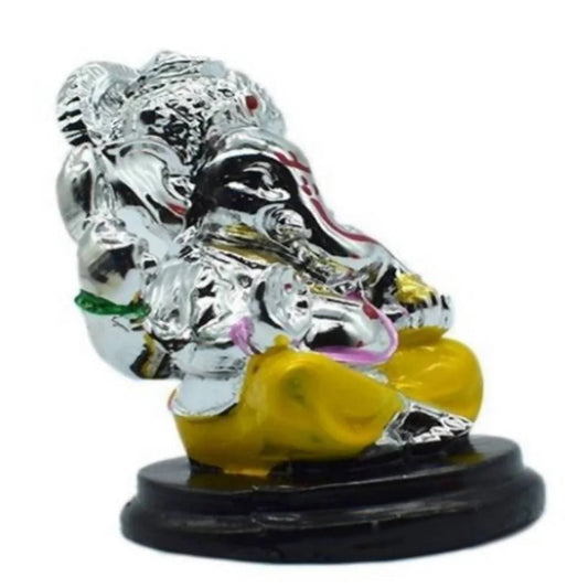 Elegant Silver Ganesh Figurine with Yellow Dhoti – Decorative Polyresin Showpiece for Home & Office