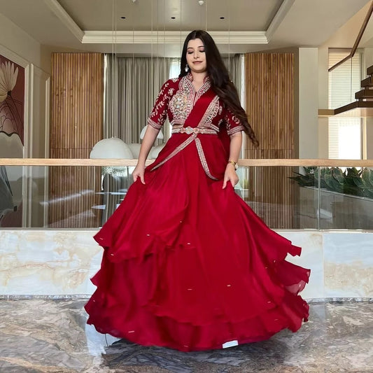 Fiona Silk Embroidery Lace Work & Moti Work Lehenga Saree Blouse With Belt