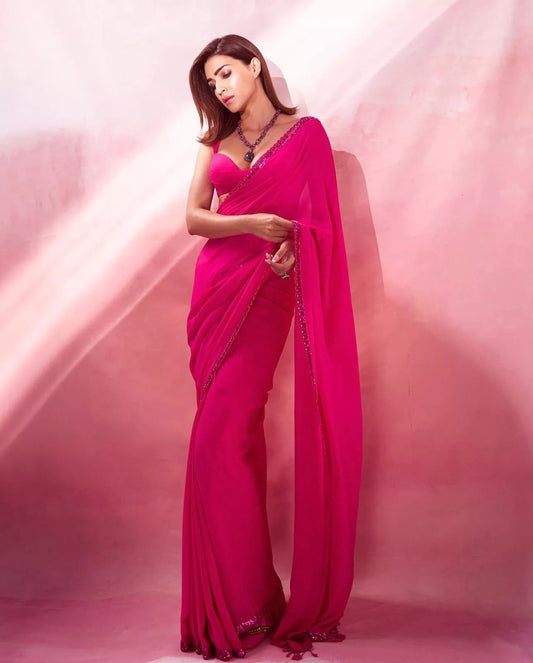 Fancy Georgette Sequence Work Saree & Blouse ,Wedding Sari & Blouse