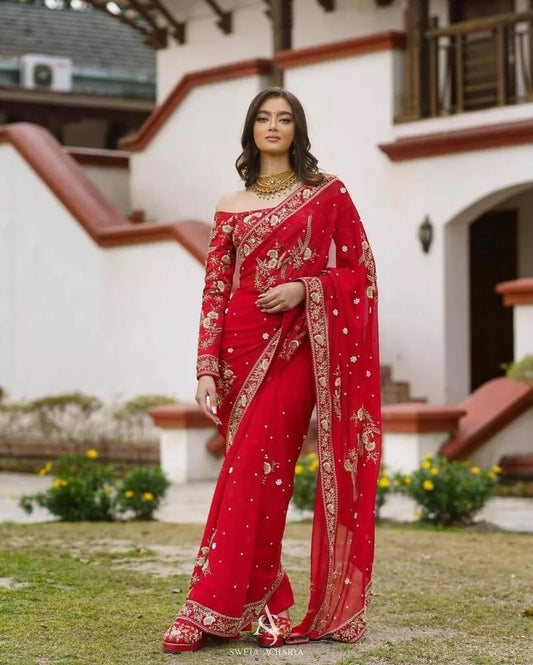 Heavy Georgette Fabric – Luxurious & Flowing Traditional Wear Sari & Blouse