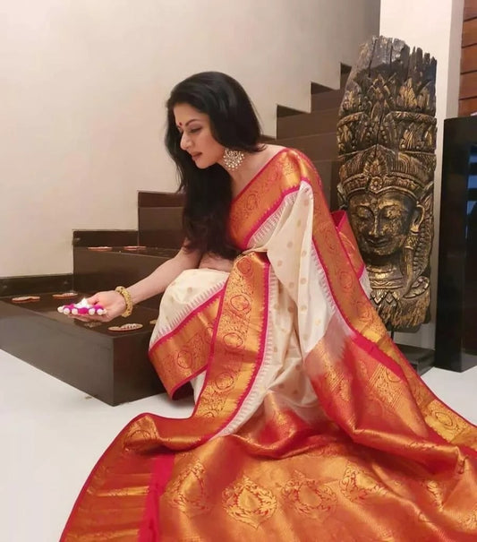 Classic Banarasi Soft Silk Saree With Blouse For Women's