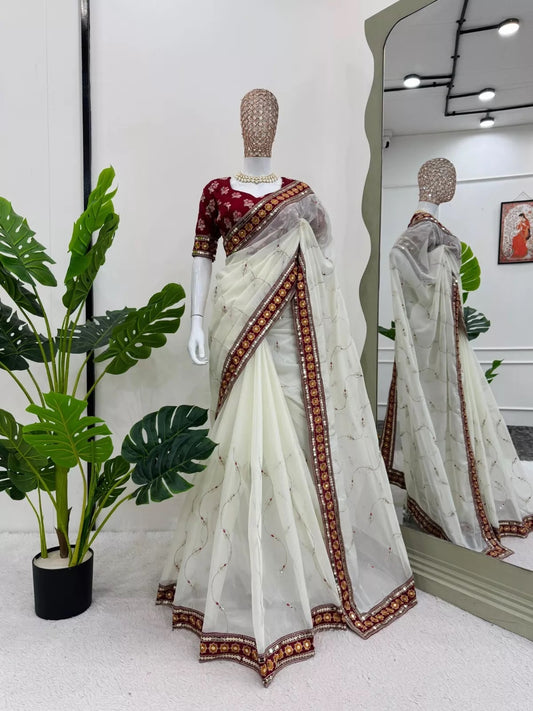 Heavy Tabby Silk Saree & Blouse,Party Wedding Wear Sari