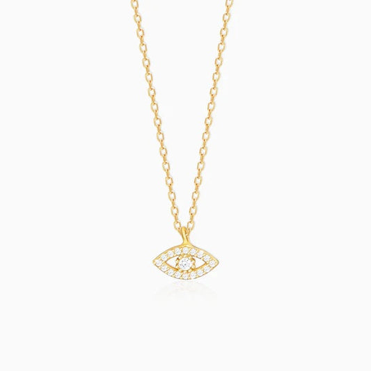 Golden Evil Eye Zircon Pendant With Link Chain