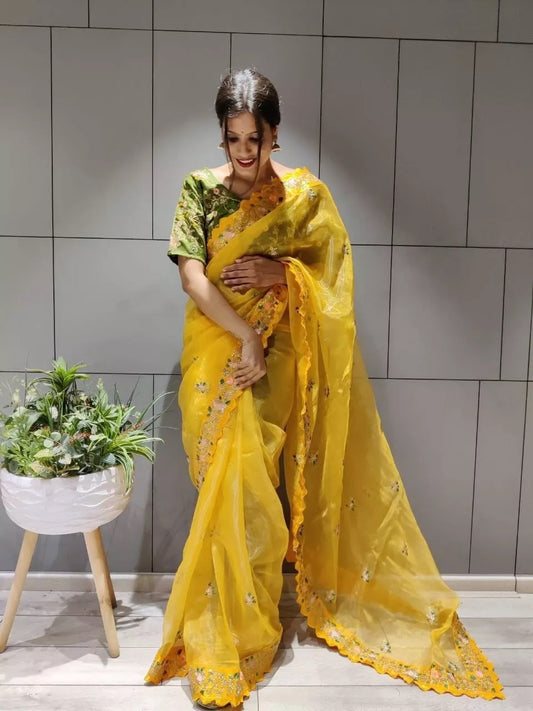 Premium Organza Silk Saree – Elegant & Lightweight Traditional Wear Sari & Blouse