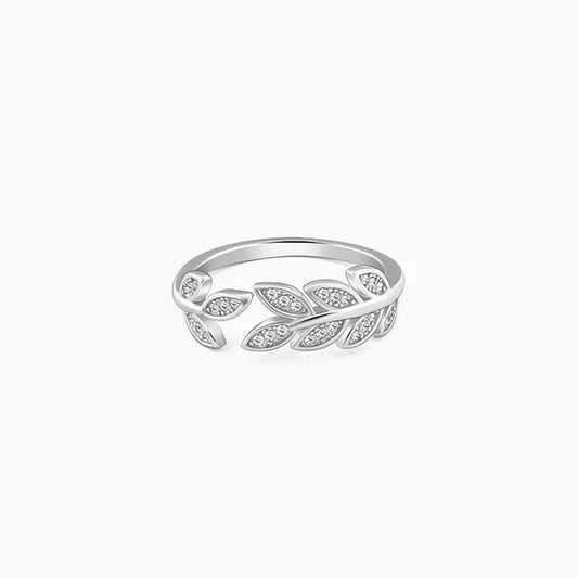 Silver Zircon Leaf Ring