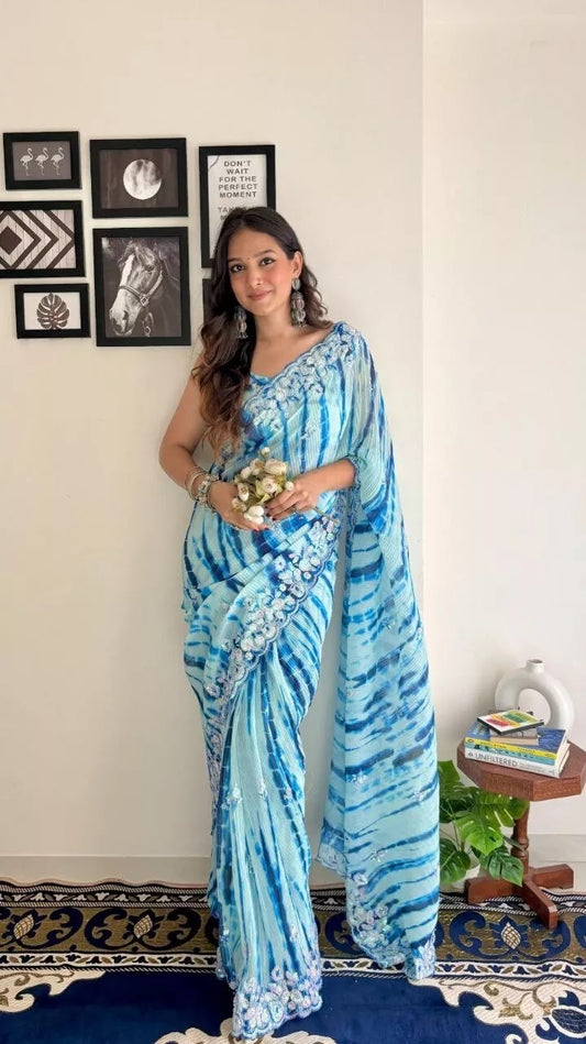 Soft Crush Multi Color Print Georgette Sari & Blouse