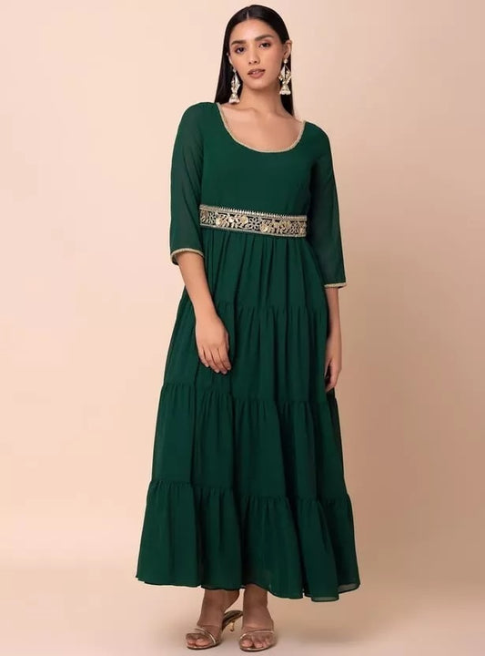 Bollywood Style Full Stitched Georgette Anarkali Flair Top/Kurti With Belt