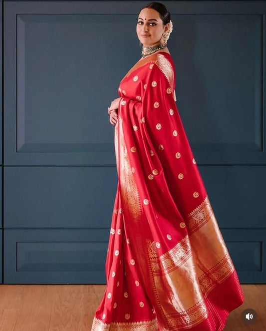 Red Women's Banarasi Soft Silk Saree Blouse