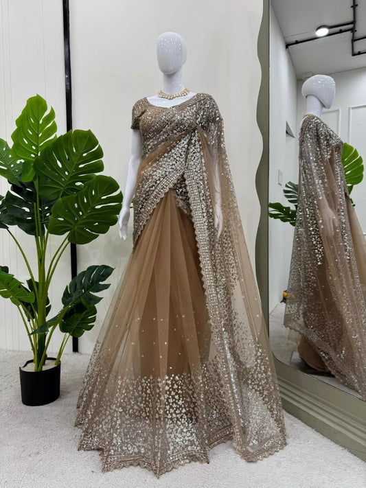 Classic Net Saree with Heavy Embroidery – Perfect for Celebrations Sari & Blouse
