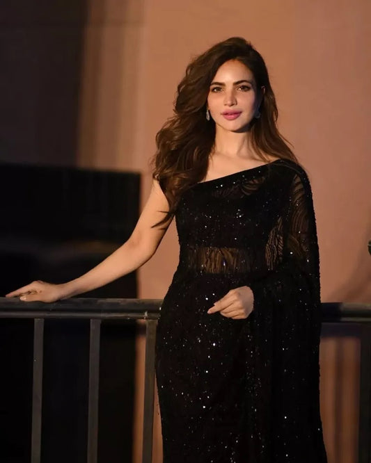 Women's Classic Party Wear Georgette,Embroidery Sequence Work Sari With Blouse