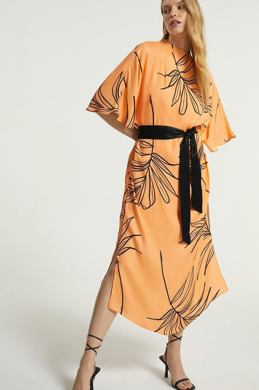 Women's French Moss With Chiffon Belt Kaftan