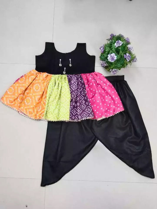 REYON BANDHEJ PRINT WITH HAND WORK PEPLUM TOP ATTACHED WITH FLARED DHOTI