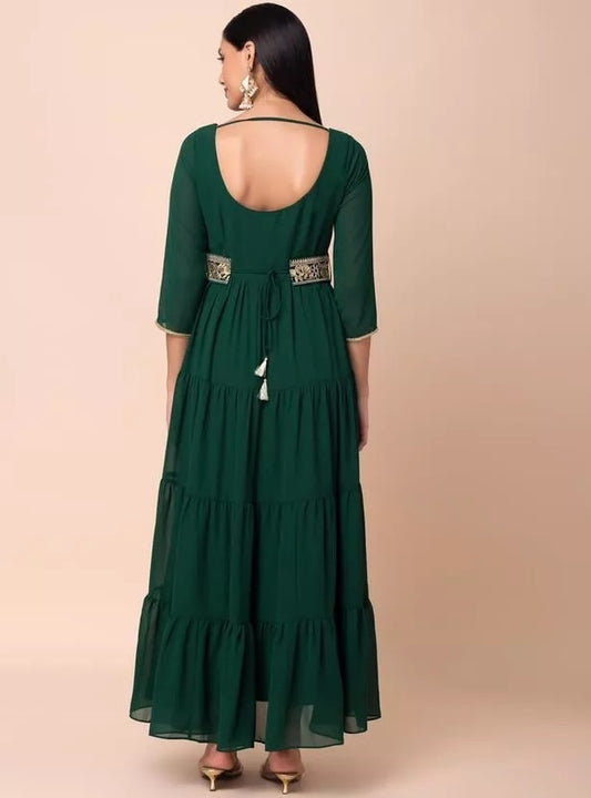 Bollywood Style Full Stitched Georgette Anarkali Flair Top/Kurti With Belt