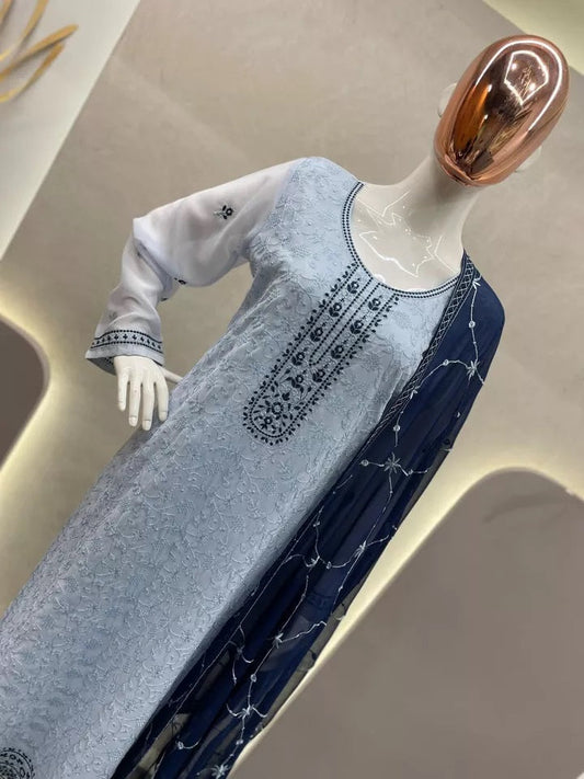 Full Stitched Faux Georgette Top Pant & Dupatta Set