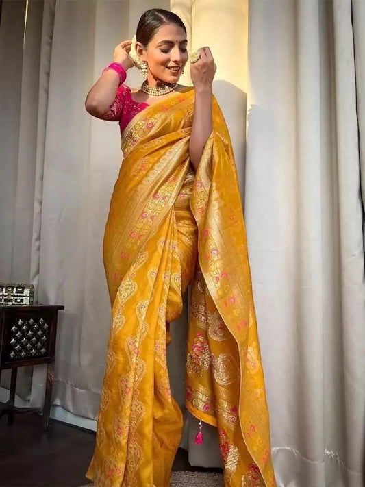 Banarasi Soft Silk Saree Blouse,Party Wear Classic Sari