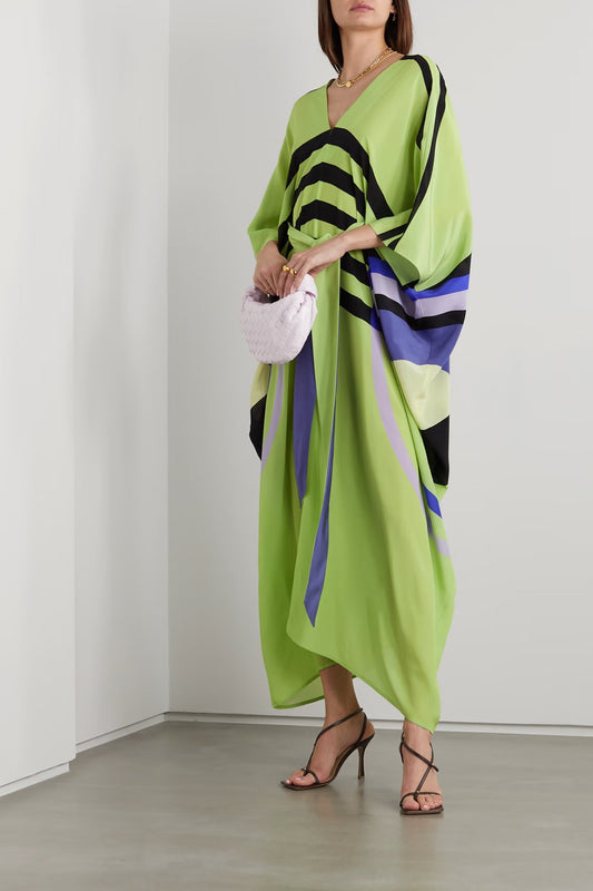 Women Casual Wear Silk Crepe Printed Long Kaftan