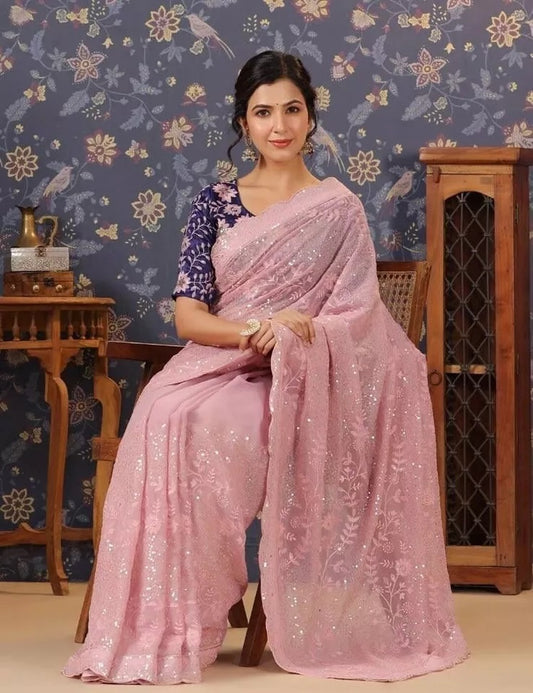 Classic Stylish Georgette Saree,Party Wedding Wear Sari Blouse