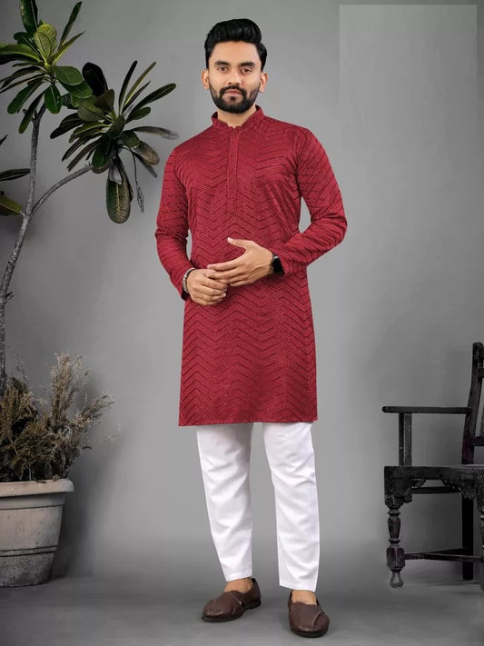 Men's Full Stitched Rayon Viscose Indian Bollywood Ethnic Kurta Pajama Set