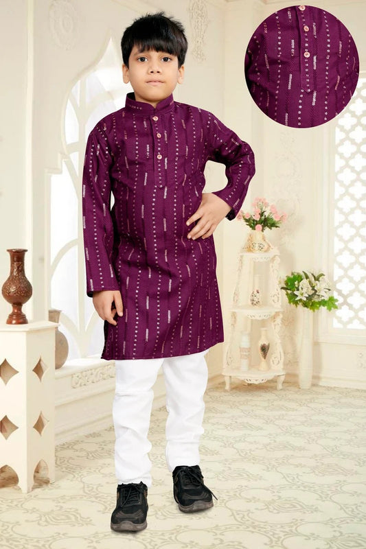 Soft Cotton With Embroidery Sequence Kurta Pajama Combo Set