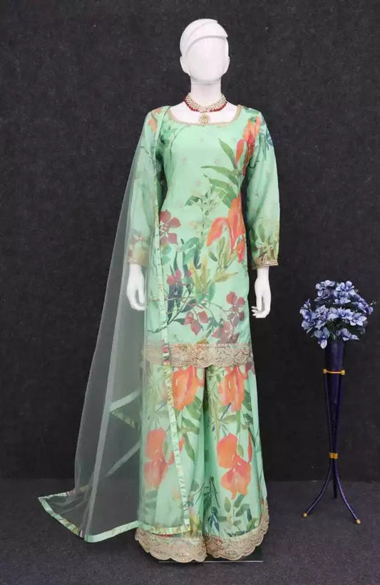 Pakistani Style Festival Ethnic Heavy Chinon Top Bottom Dupatta