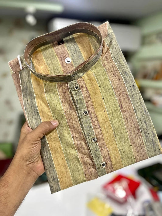 Linen Slub Strip Fancy Kid's & Boy's Kurta Pajama Set