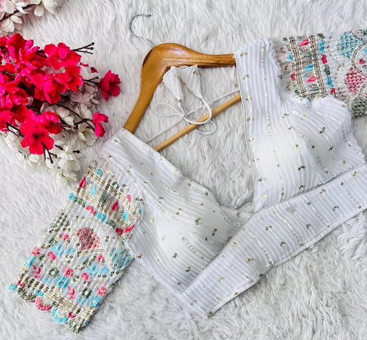 Full Stitched Blooming Georgette Wedding Party Wear Ethnic Blouse Choli