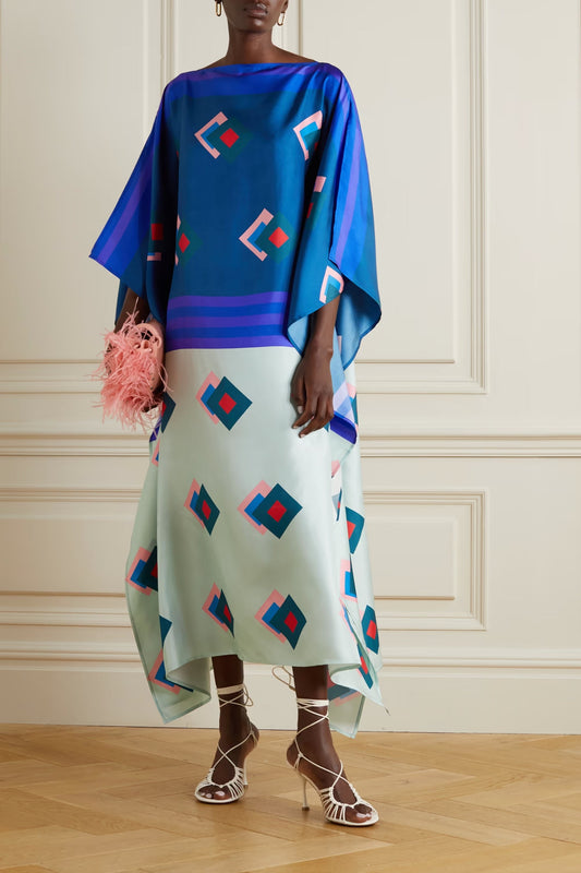 Soft Satin Silk Women's Printed Long Kaftan