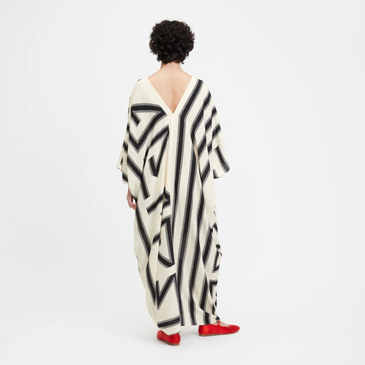 Black & White Digital Printed For Women's Long Kaftan With Belt