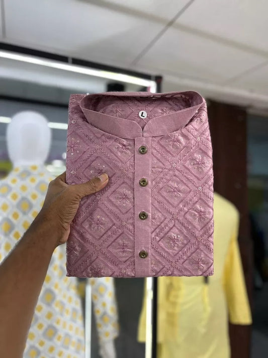 Soft Silk Kurta Pajama Set For Men's, Traditional Wedding Wear Kurta Set