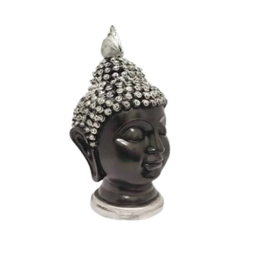 Elegant Silver Buddha Face Idol – Polyresin Decorative Sculpture