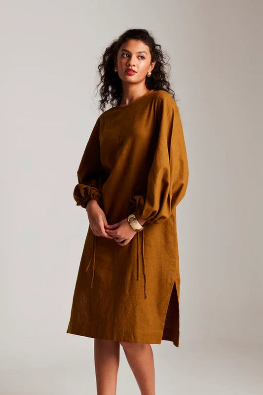 Co-Linen Balloon Sleeves Dress