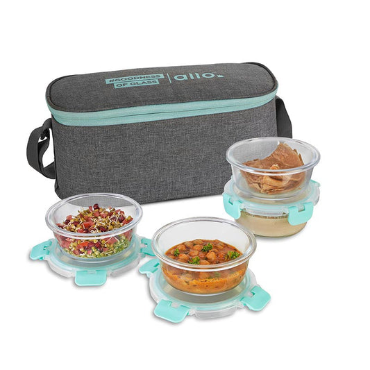 Azley Safe Glass Lunch box with Break Free Detachable Lock | Set Of 4 | Multiple Colors