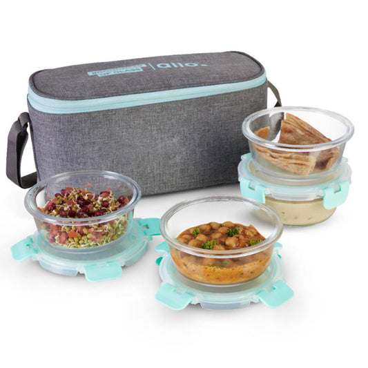 Azley Safe Glass Lunch box with Break Free Detachable Lock | Set Of 4 | Multiple Colors