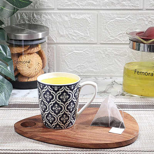 Bone China Blue Block Print Design Tea Cup | Set of 6 | 160 ML