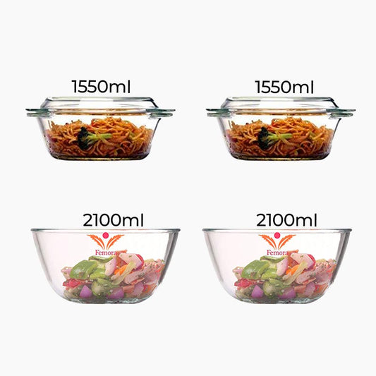 Borosilicate Mixing Bowls & Serving Casseroles Combo | Set of 4
