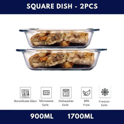 Borosilicate Glass Square Baking Dish | 900 ml & 1.7L | Set of 2