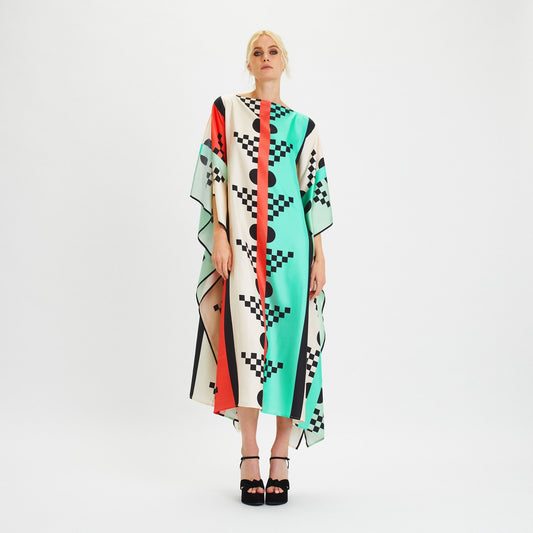 Printed Soft Satin Silk Long Women's Kaftan