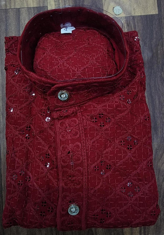 Kid's Wear Rayon With Sequence Work Kurta Pajama Set