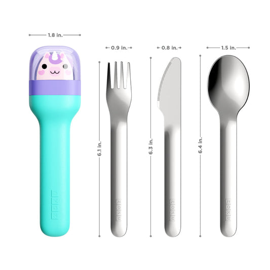 Unicorn Kids Pocket Stainless Steel Cutlery with Teal Travel Case