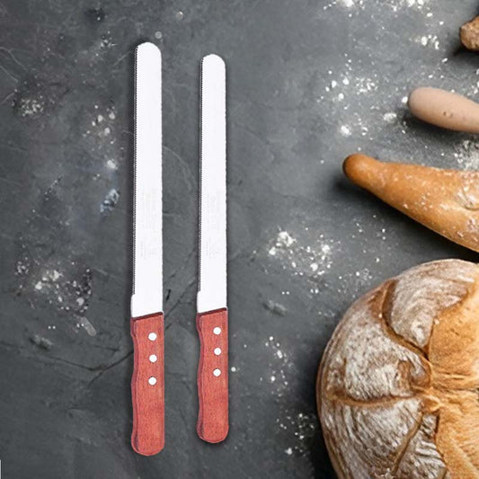 Serrated Stainless Steel Bread Knife With Wooden Handle  | 10" and 12" | Set of 2