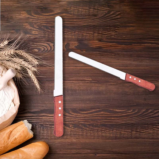 Serrated Stainless Steel Bread Knife With Wooden Handle  | 12" and 14" | Set of 2