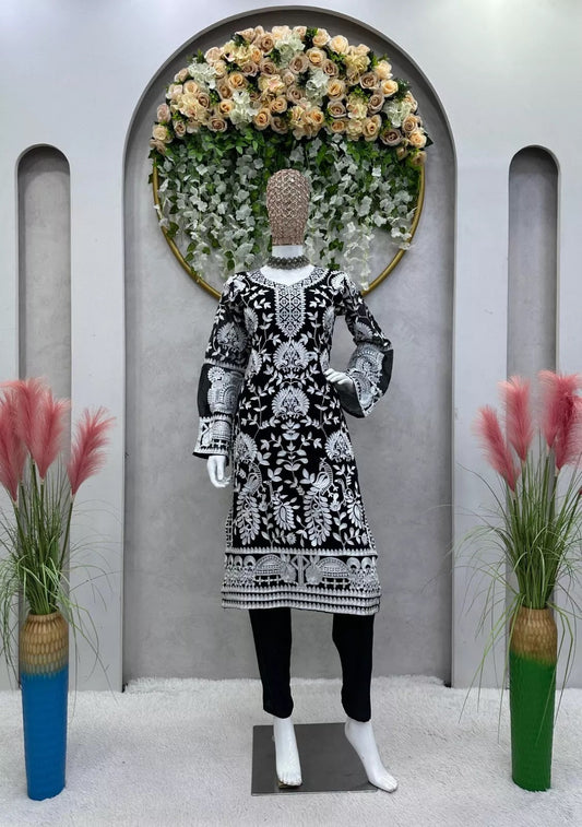 Faux Georgette Beautiful Traditional Kurti & Pant Set
