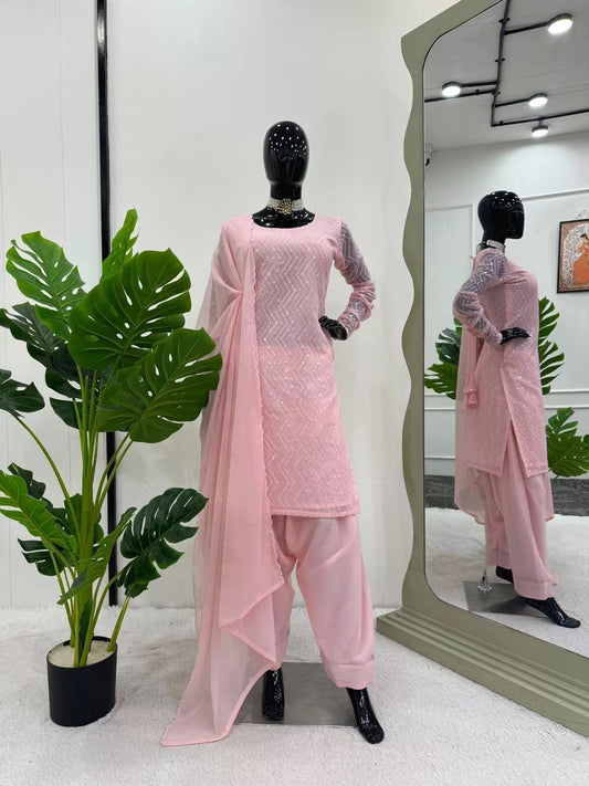 Faux Georgette With Thread Sequence Work Top Chudidar With Dupatta