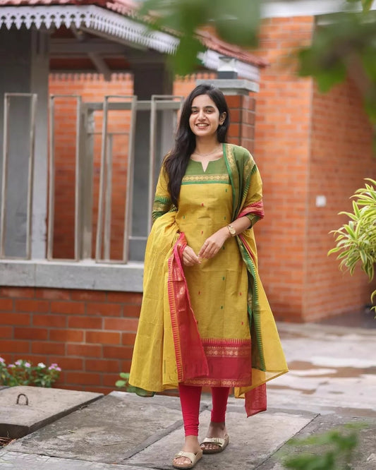 Pure Kanchi Cotton Top Bottom With Dupatta