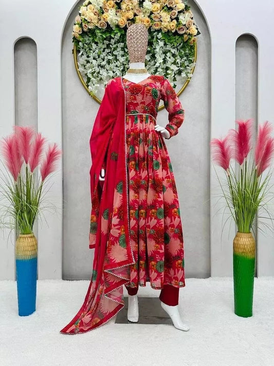 Bollywood FullStitched Faux Georgette Long Anarkali Top Pant Dupatta