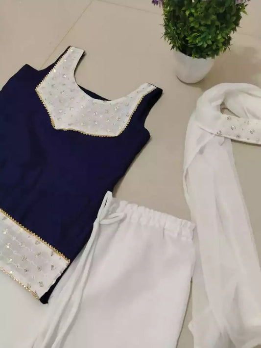 Girls & Kids Georgette Sequence Work Wedding Wear Top Palazzo With Dupatta