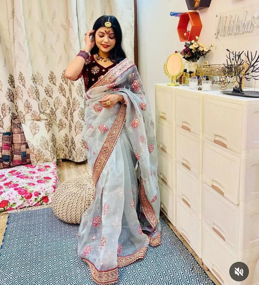 Wedding Bollywood Soft Light Organza Saree & Blouse