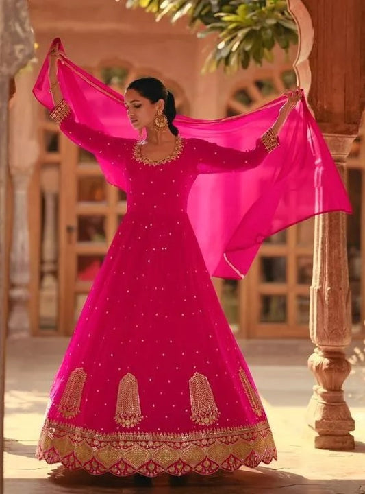 Heavy Faux Georgette Top Bottom & Dupatta Set
