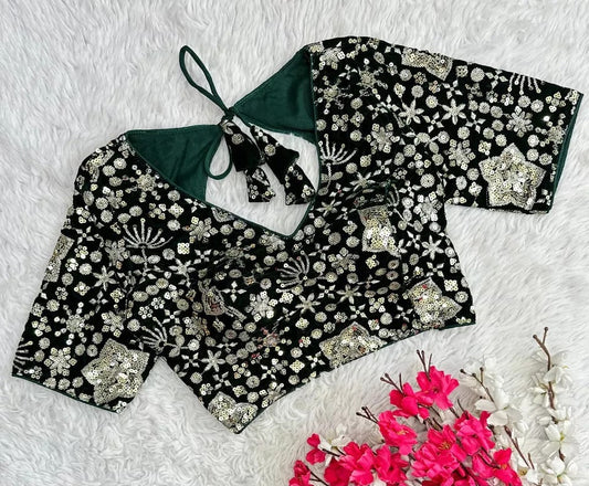 Pure Velvet Full Stitched Traditional Function Designer Blouse & Choli